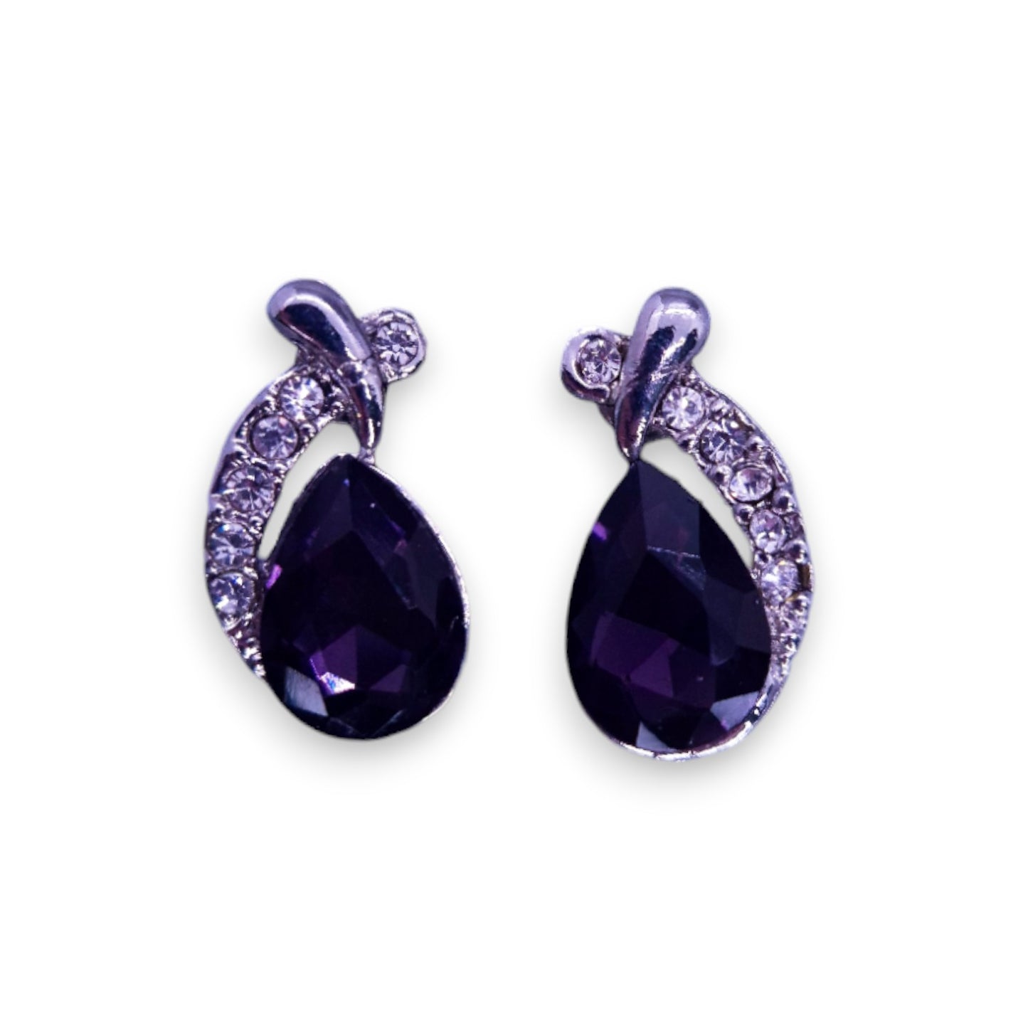 Silver Tone Purple & Clear Cubic Zirconia Classic Necklace & Earrings