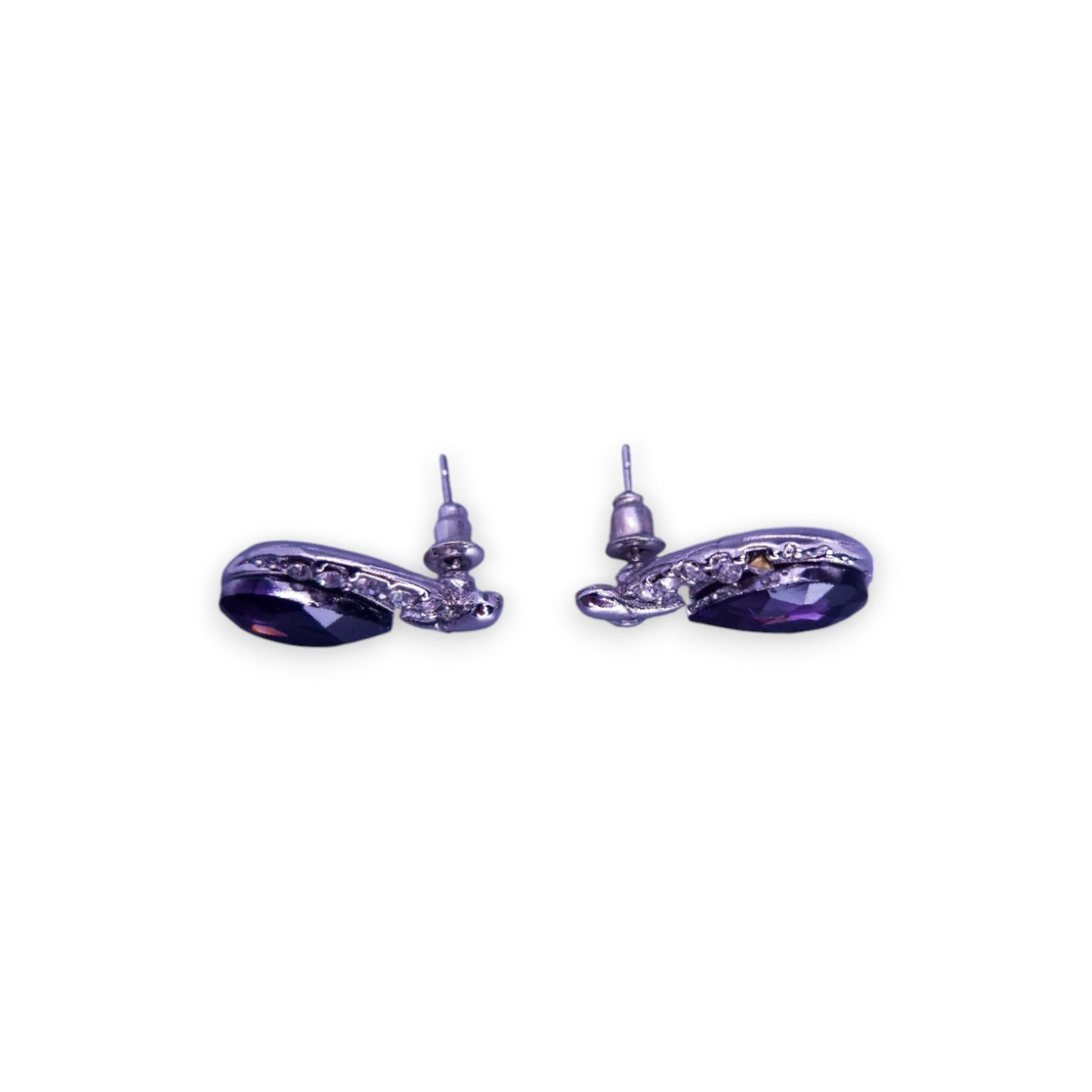 Silver Tone Purple & Clear Cubic Zirconia Classic Necklace & Earrings