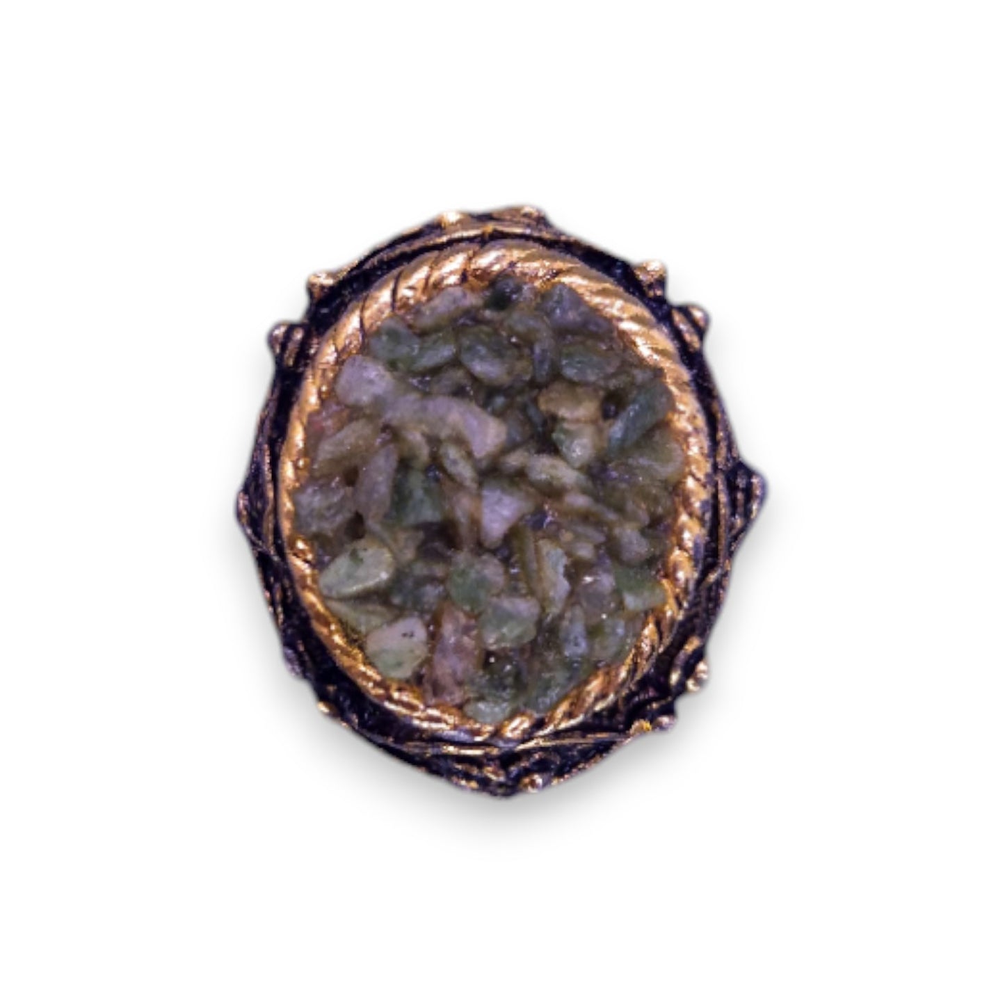 Gold Tone Jade Chips Vintage Ring