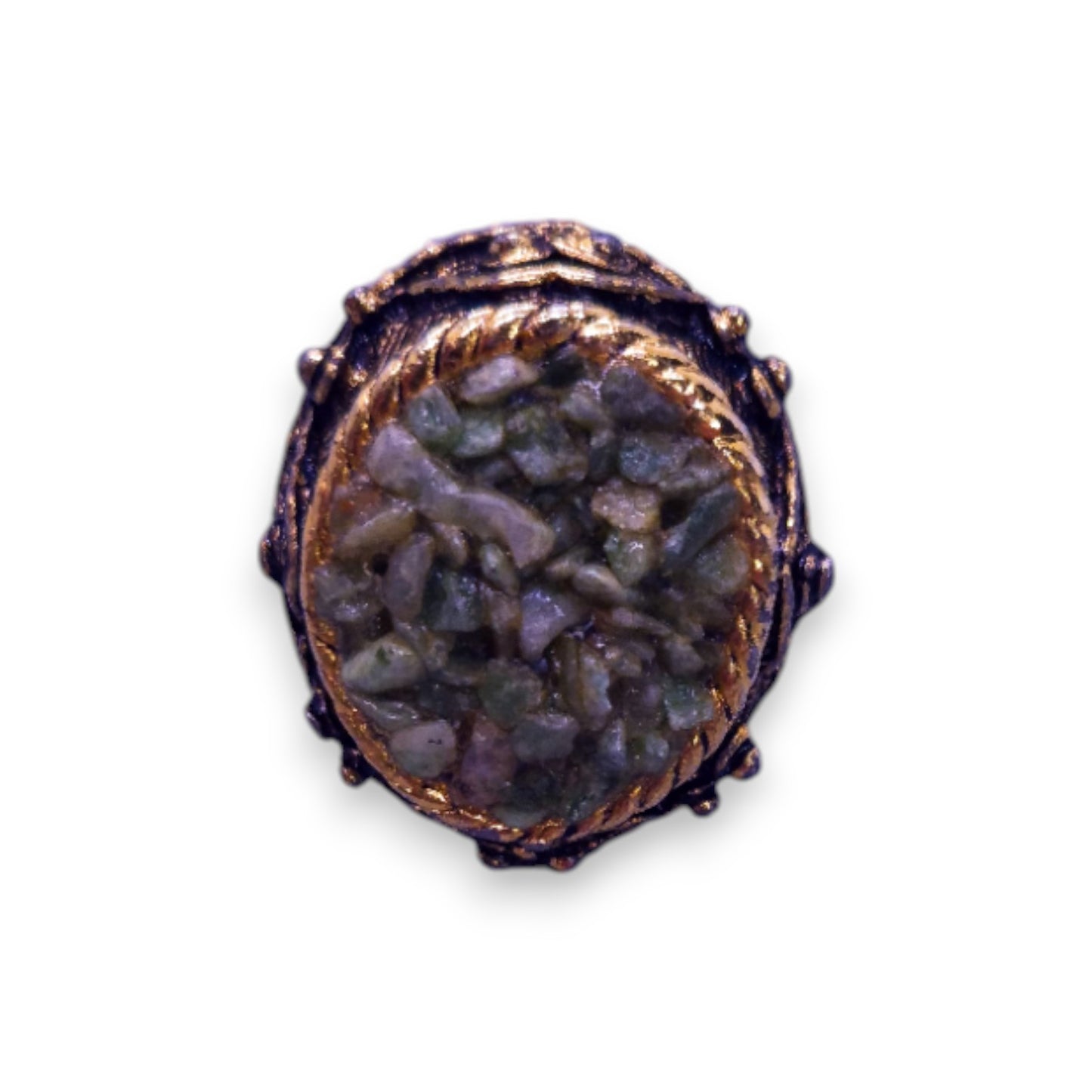 Gold Tone Jade Chips Vintage Ring