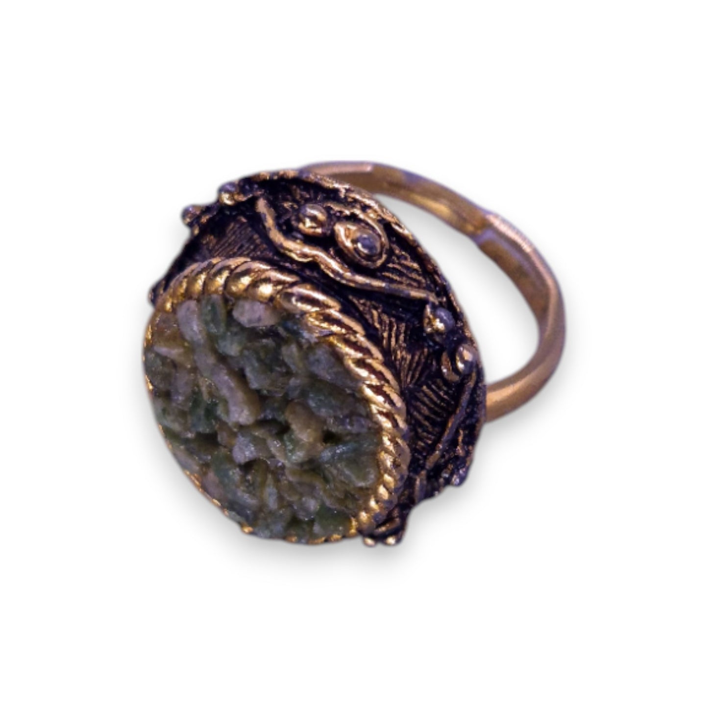 Gold Tone Jade Chips Vintage Ring