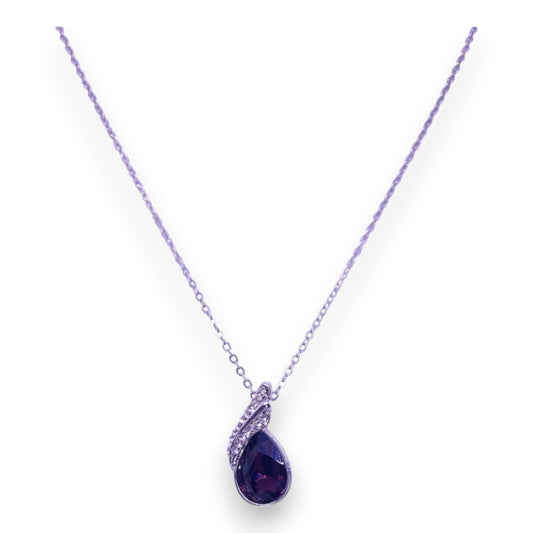 Silver Tone Purple & Clear Cubic Zirconia Classic Necklace & Earrings