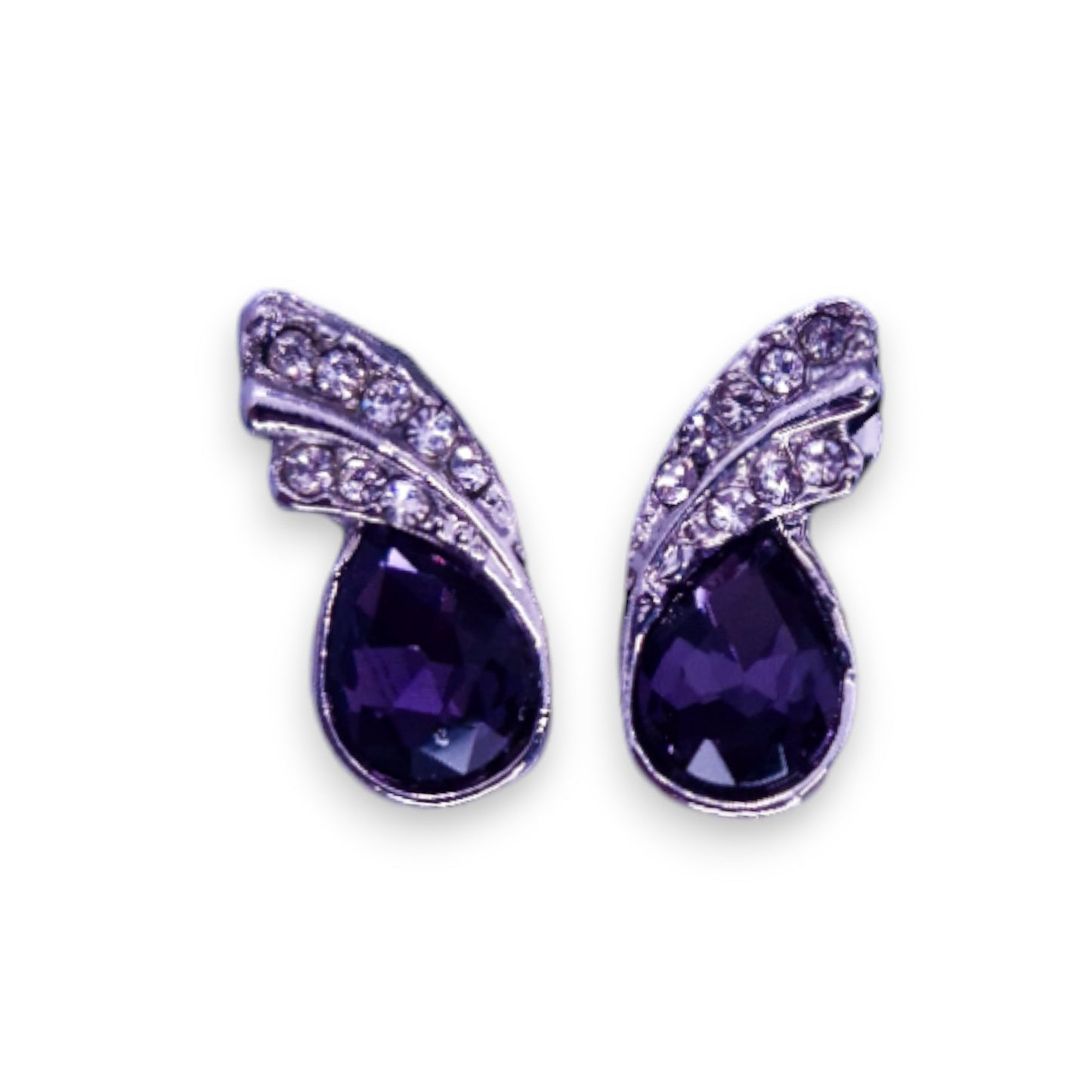 Silver Tone Purple & Clear Cubic Zirconia Classic Necklace & Earrings