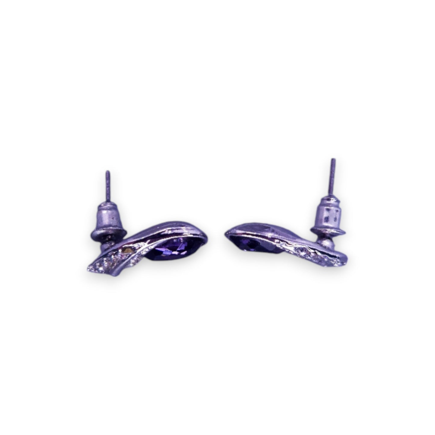 Silver Tone Purple & Clear Cubic Zirconia Classic Necklace & Earrings