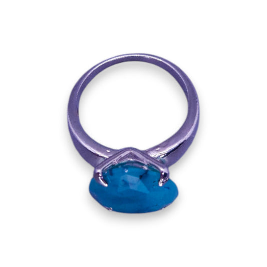 Silver Tone Blue Agate Classic Ring