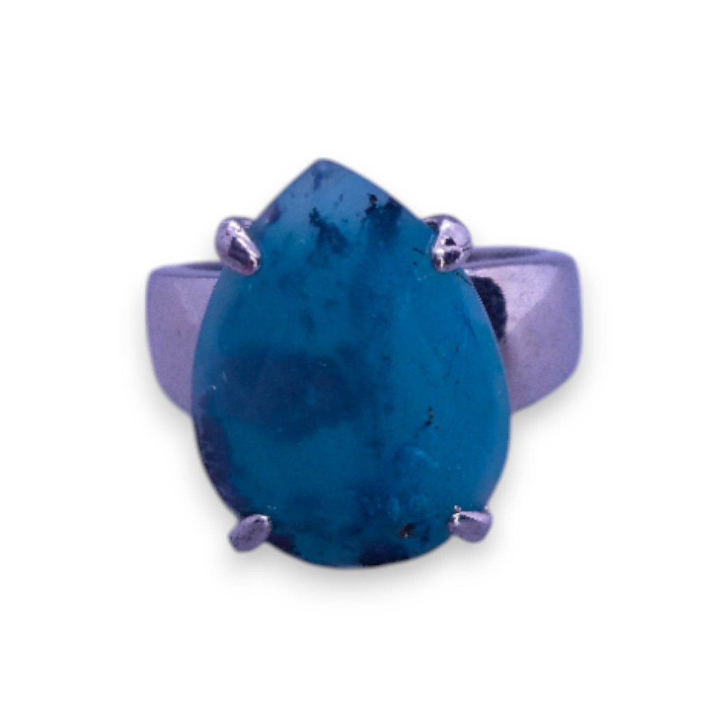 Silver Tone Blue Agate Classic Ring