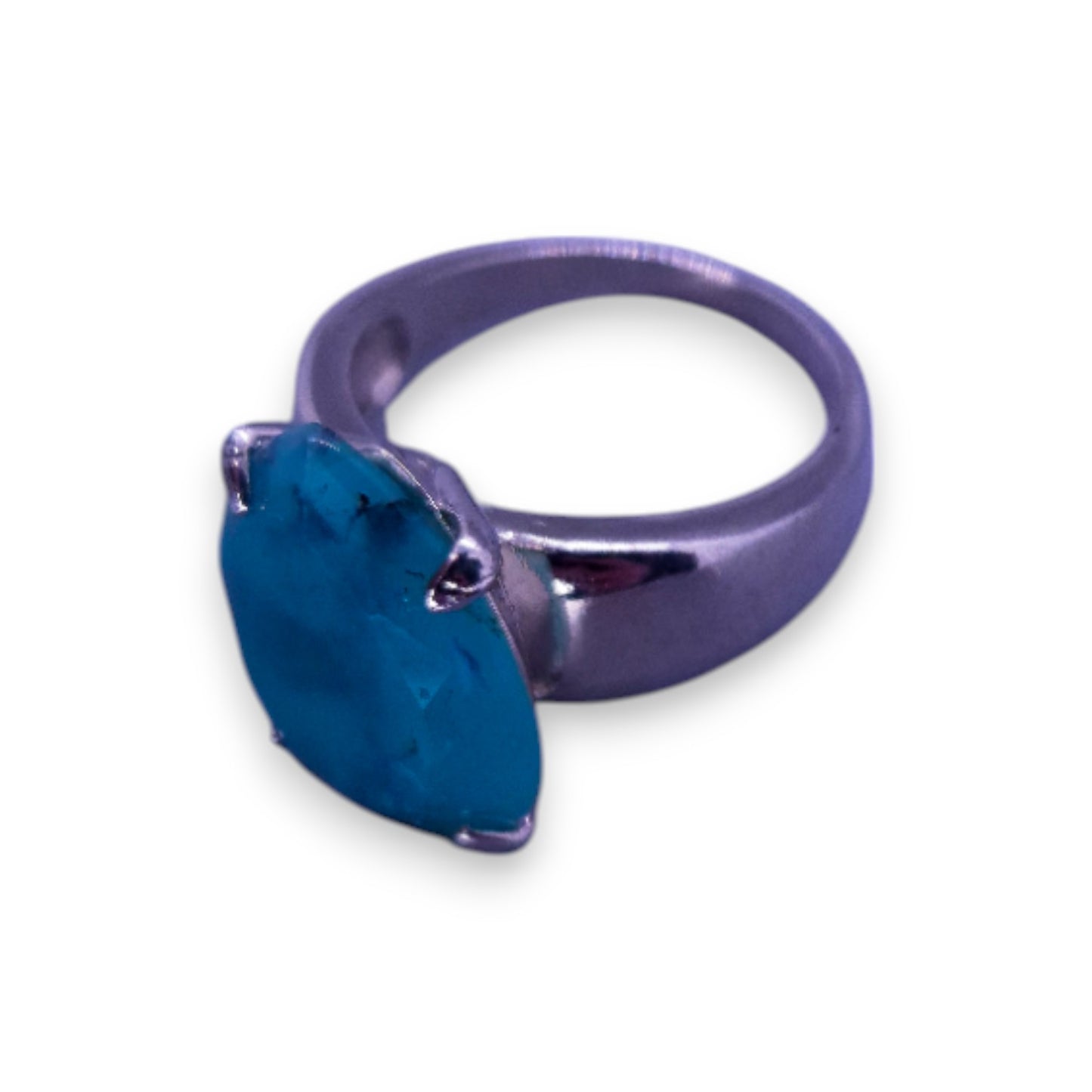 Silver Tone Blue Agate Classic Ring