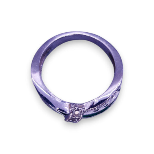 Silver Tone Green & Clear Cubic Zirconia Modern Ring