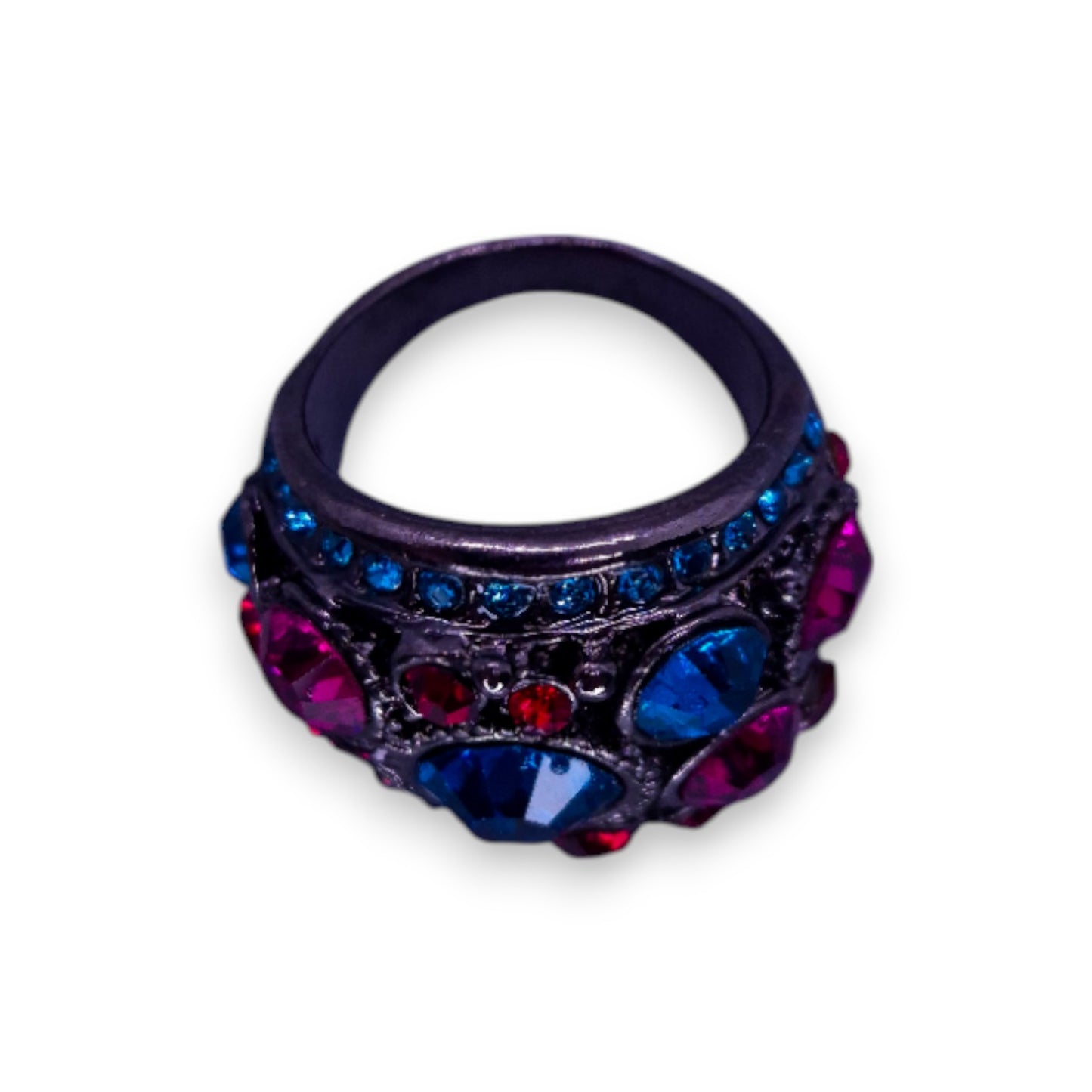 Metal Multi Colour Stones Statement Ring