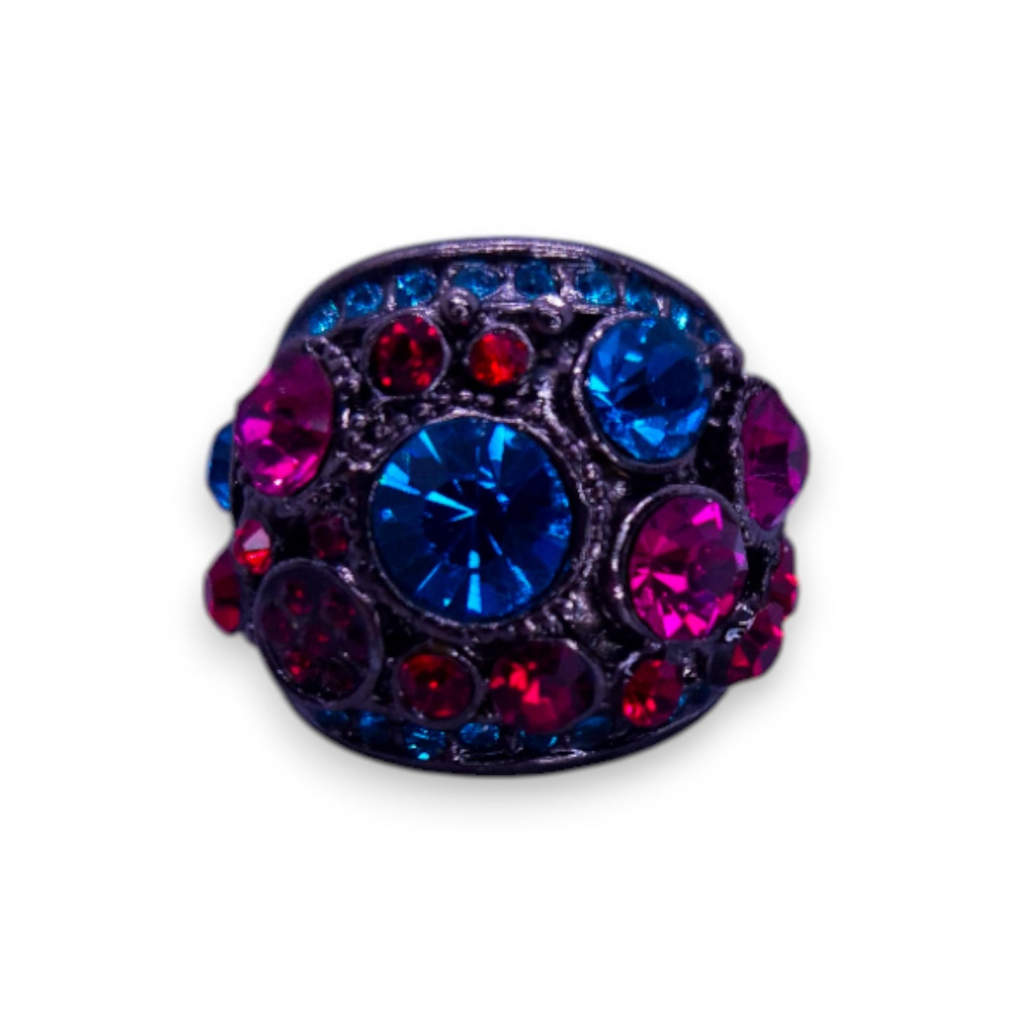 Metal Multi Colour Stones Statement Ring