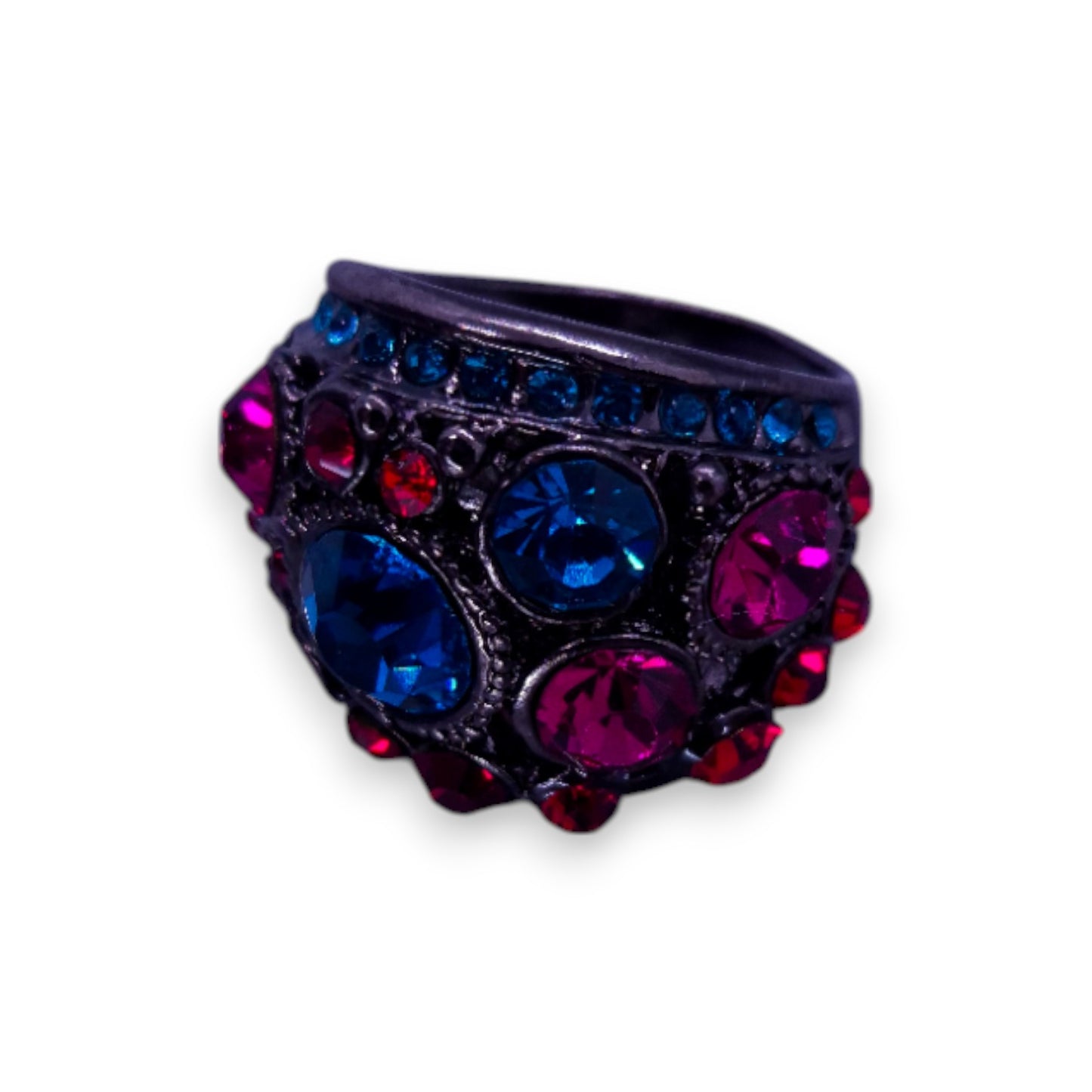Metal Multi Colour Stones Statement Ring