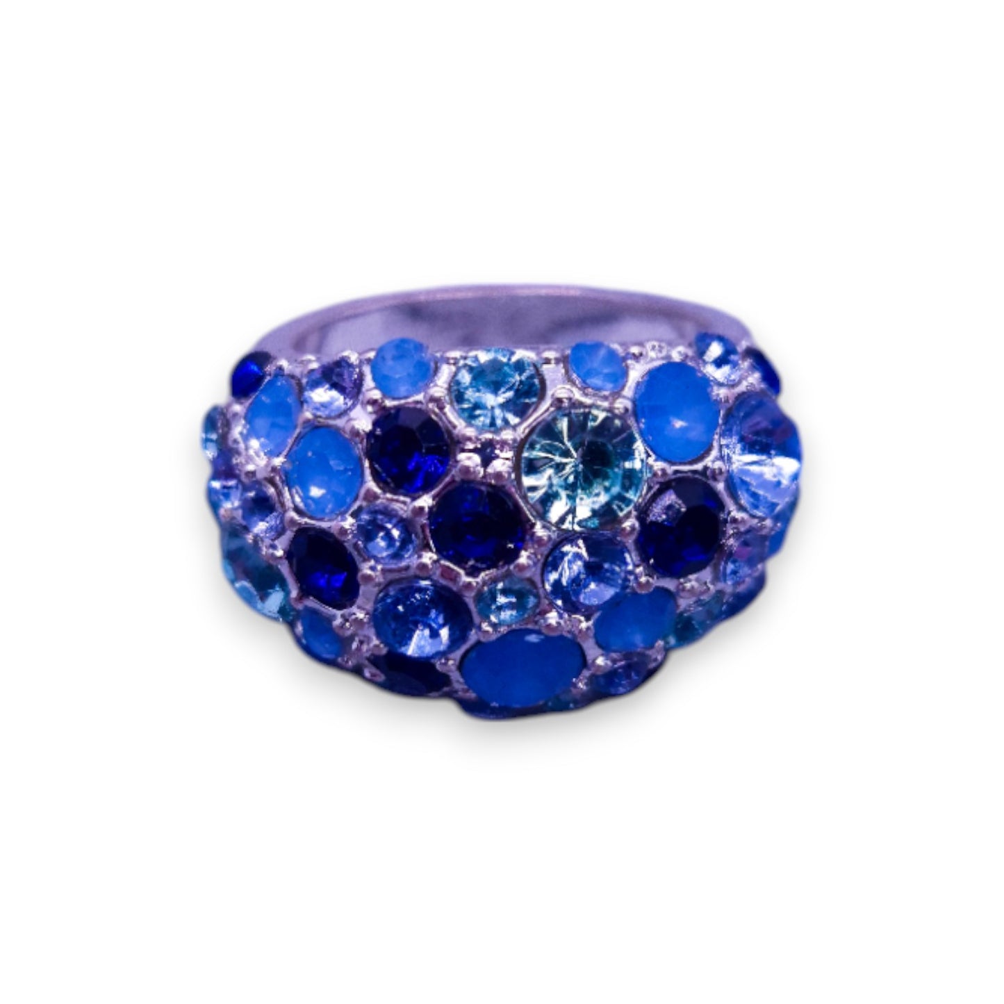 Silver Tone Blue Stones Statement Ring