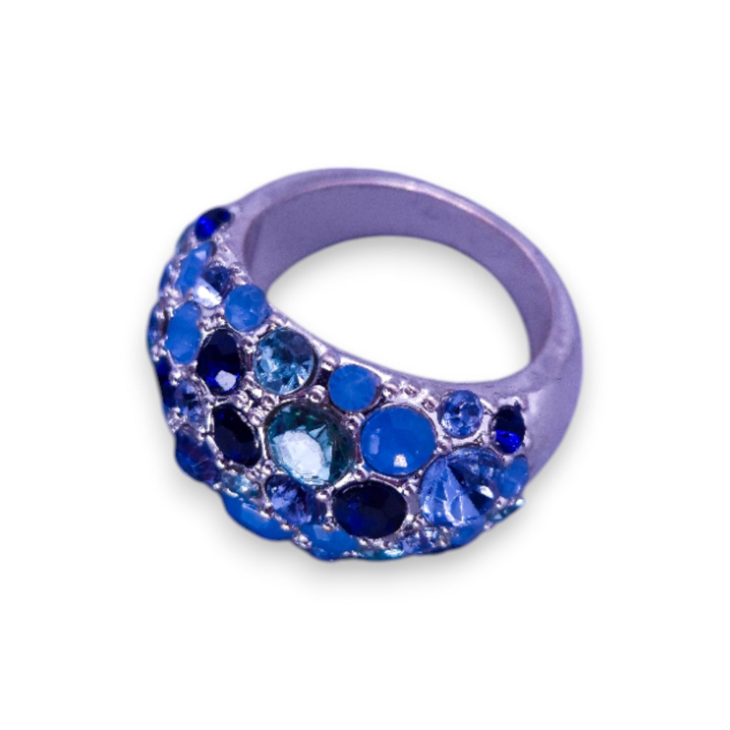 Silver Tone Blue Stones Statement Ring