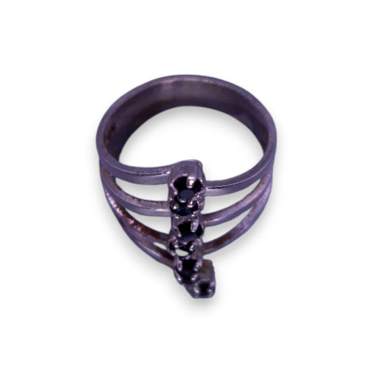 Silver Tone Black Cubic Zirconia Classic Ring