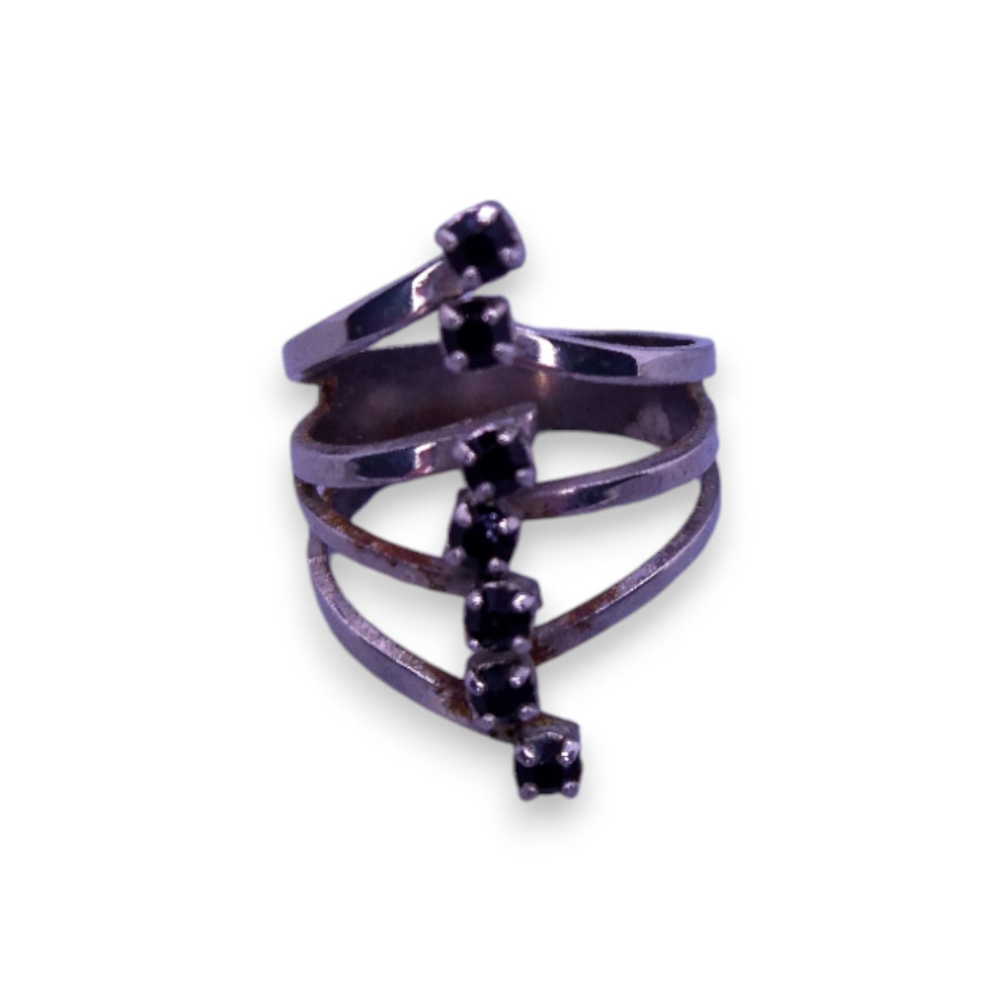 Silver Tone Black Cubic Zirconia Classic Ring