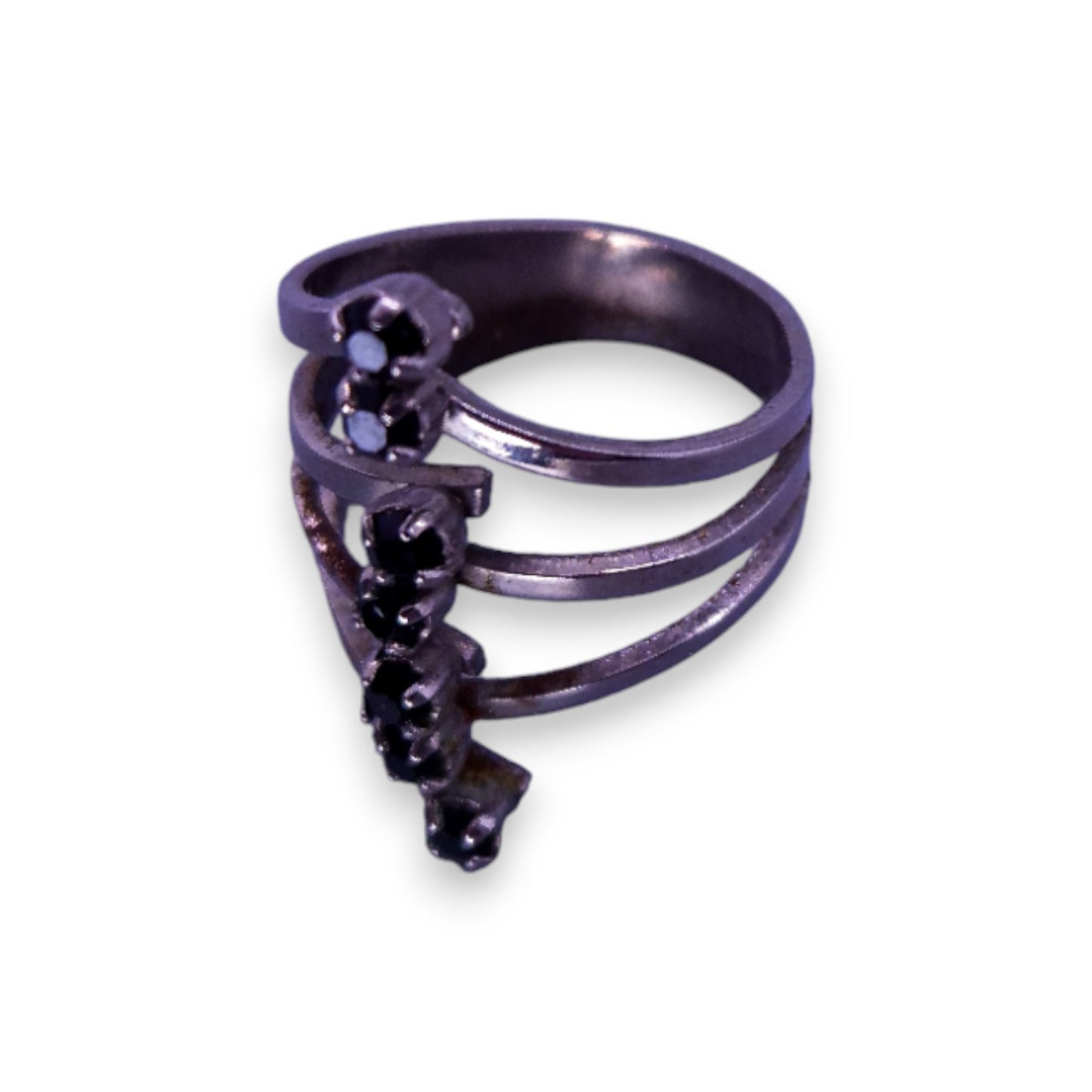 Silver Tone Black Cubic Zirconia Classic Ring
