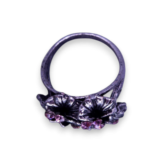 Silver Tone Pink Stones Nature Inspired Floral Ring