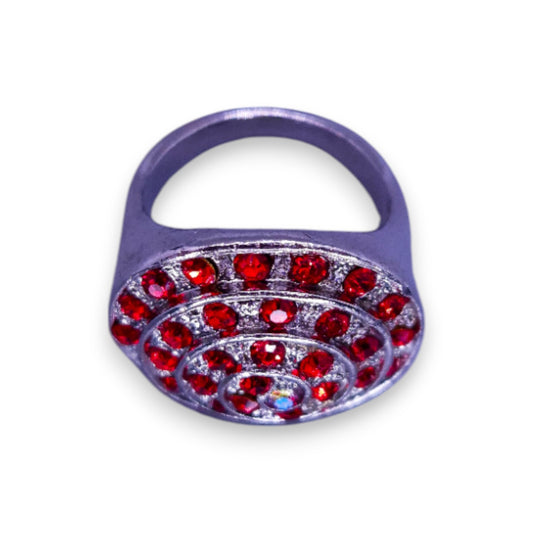 Silver Tone Red Stones Statement Ring
