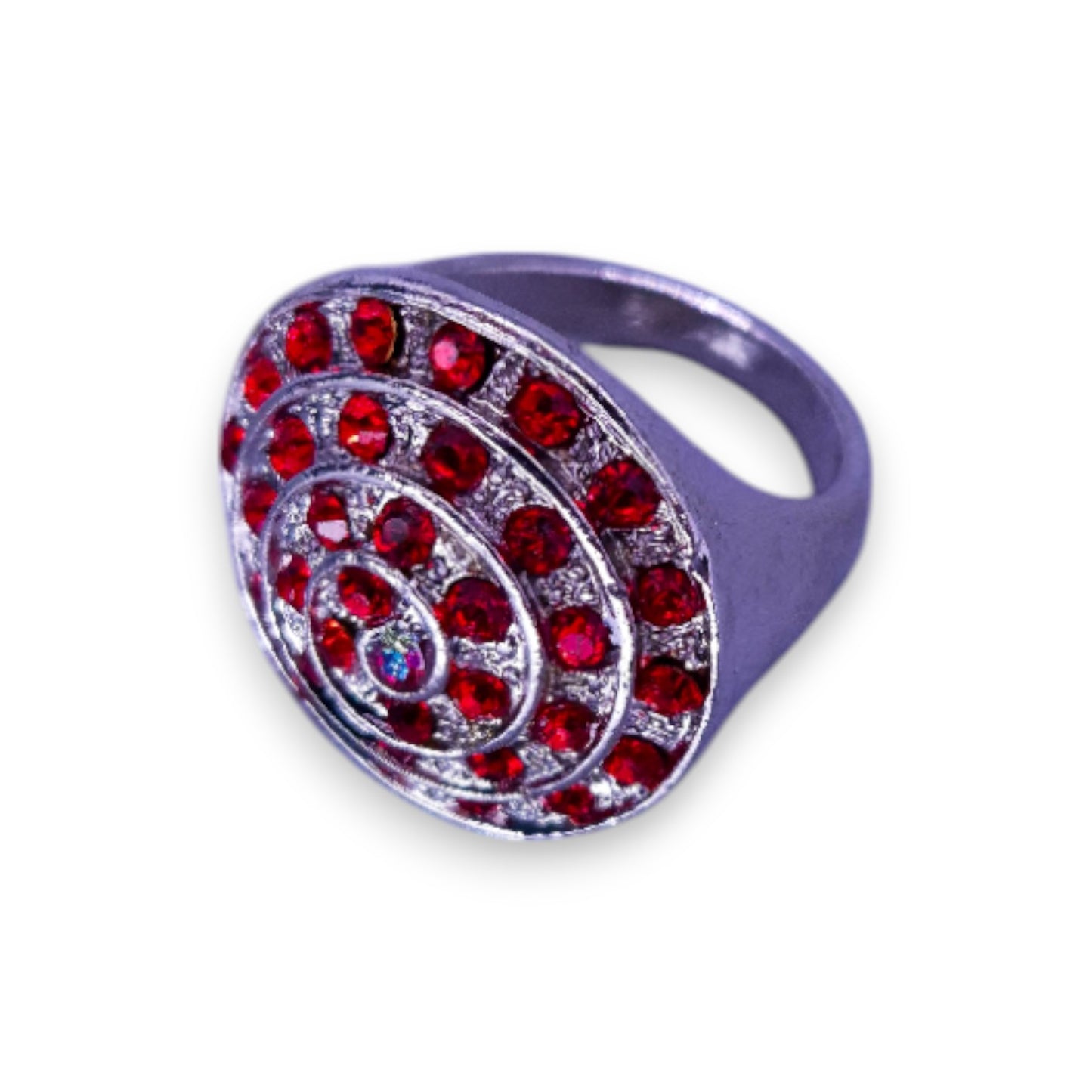 Silver Tone Red Stones Statement Ring