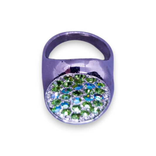 Silver Tone Green Stones Statement Ring