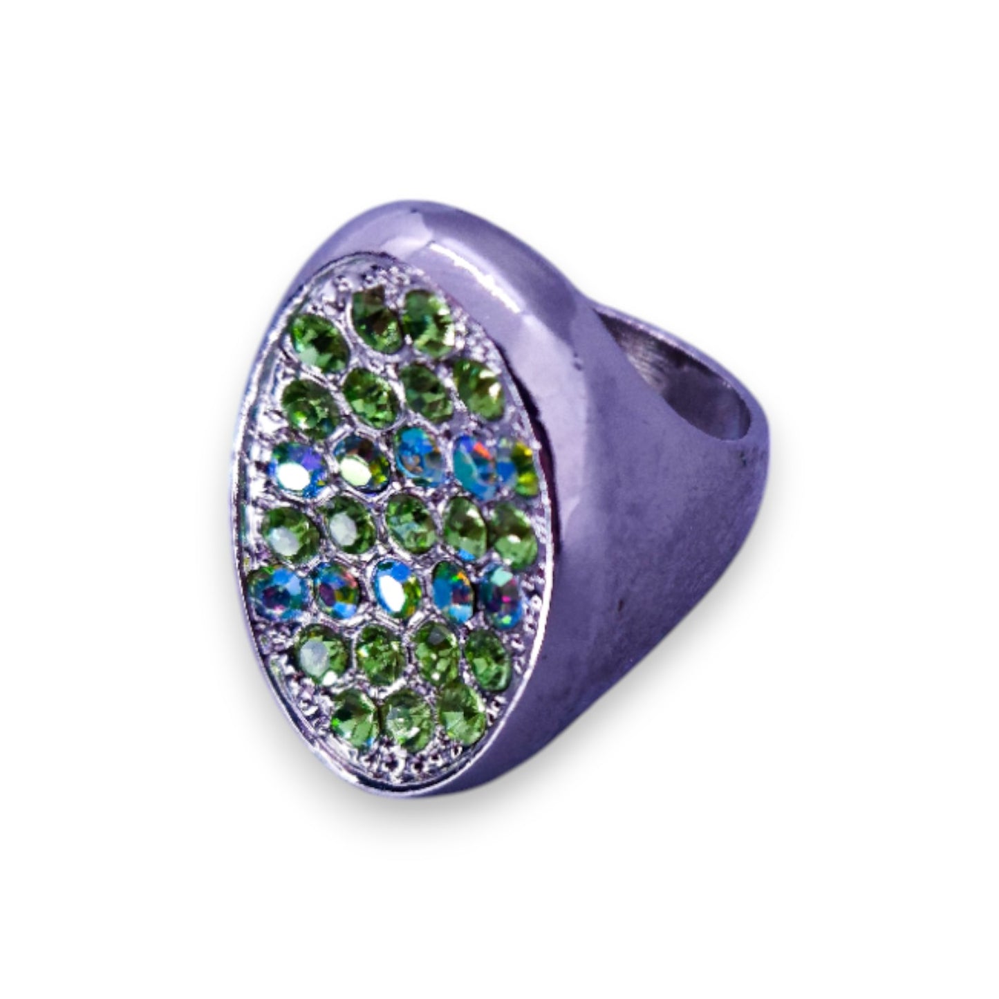 Silver Tone Green Stones Statement Ring
