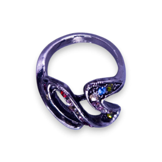 Silver Tone Multi Colour Stones Statement Ring