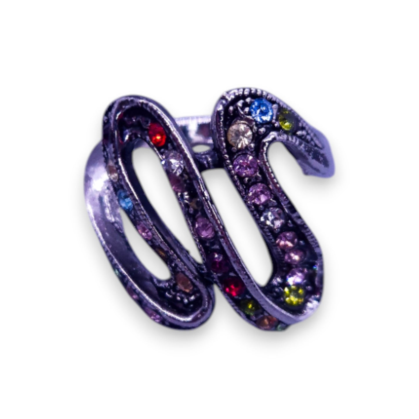 Silver Tone Multi Colour Stones Statement Ring