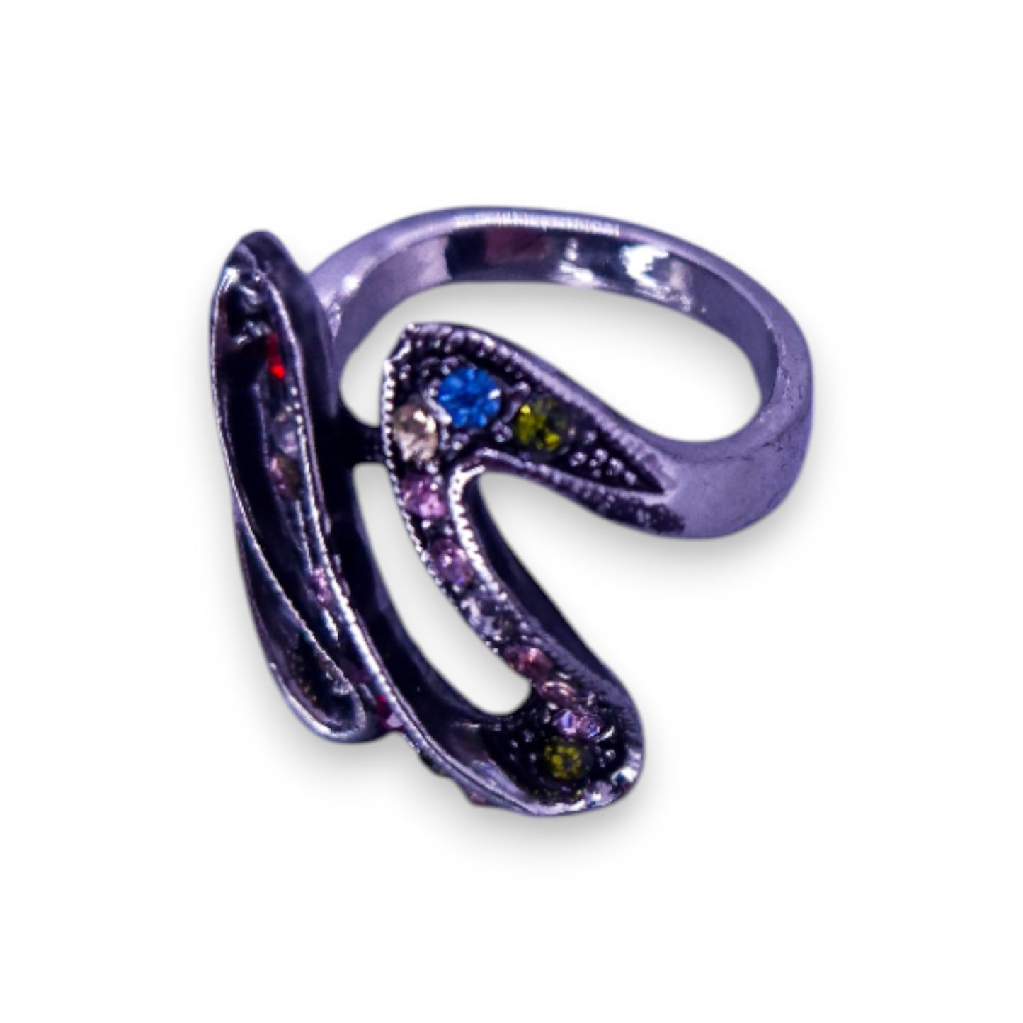 Silver Tone Multi Colour Stones Statement Ring