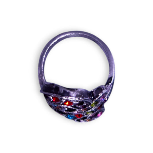 Silver Tone Multi Colour Stones Statement Ring