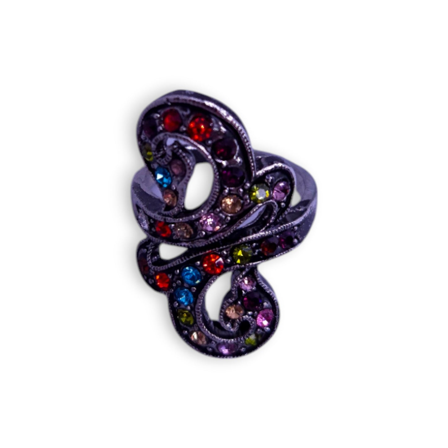 Silver Tone Multi Colour Stones Statement Ring