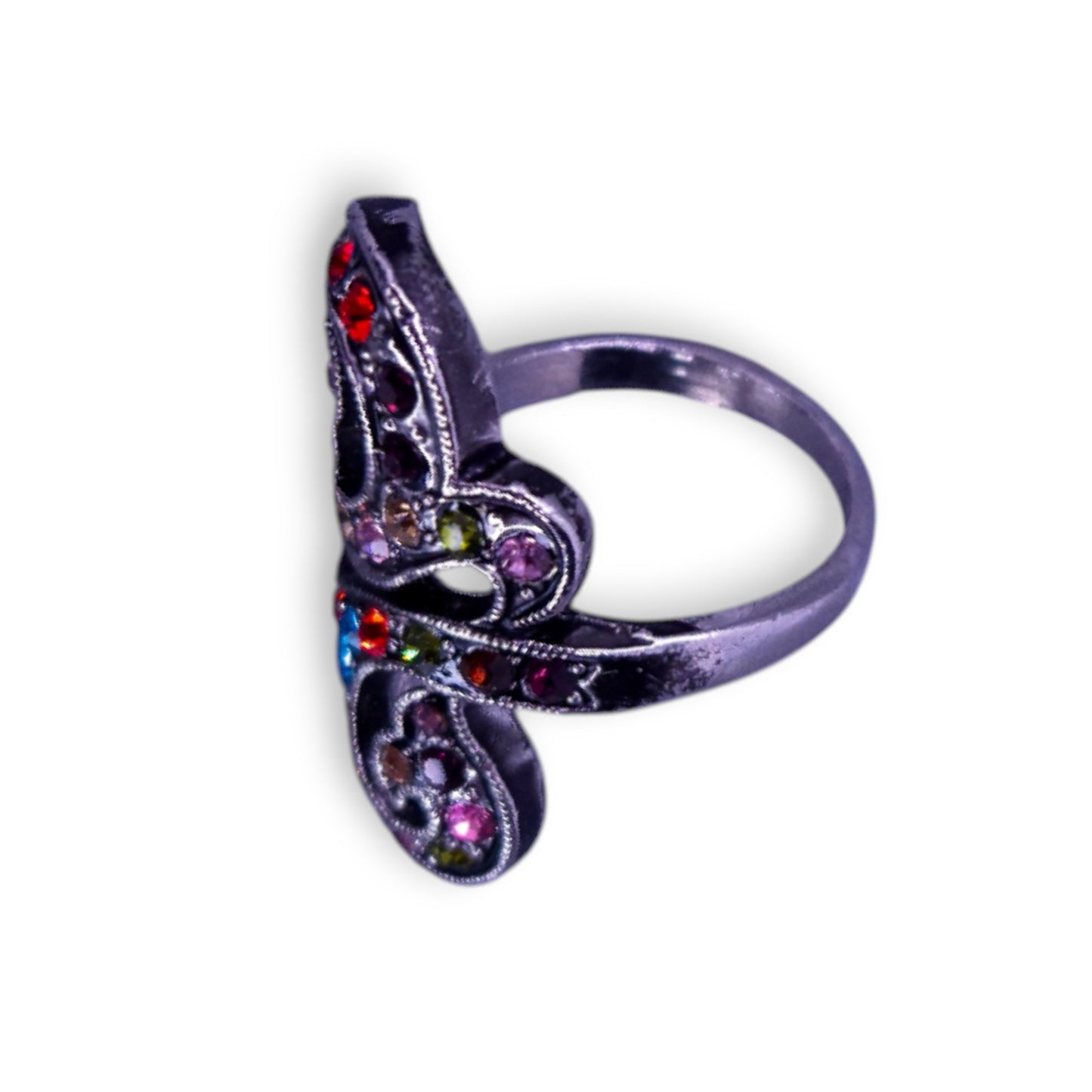 Silver Tone Multi Colour Stones Statement Ring