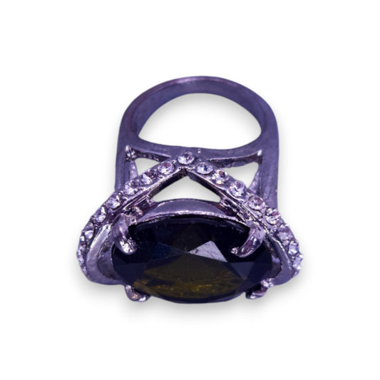 Silver Tone Green Stone Statement Ring