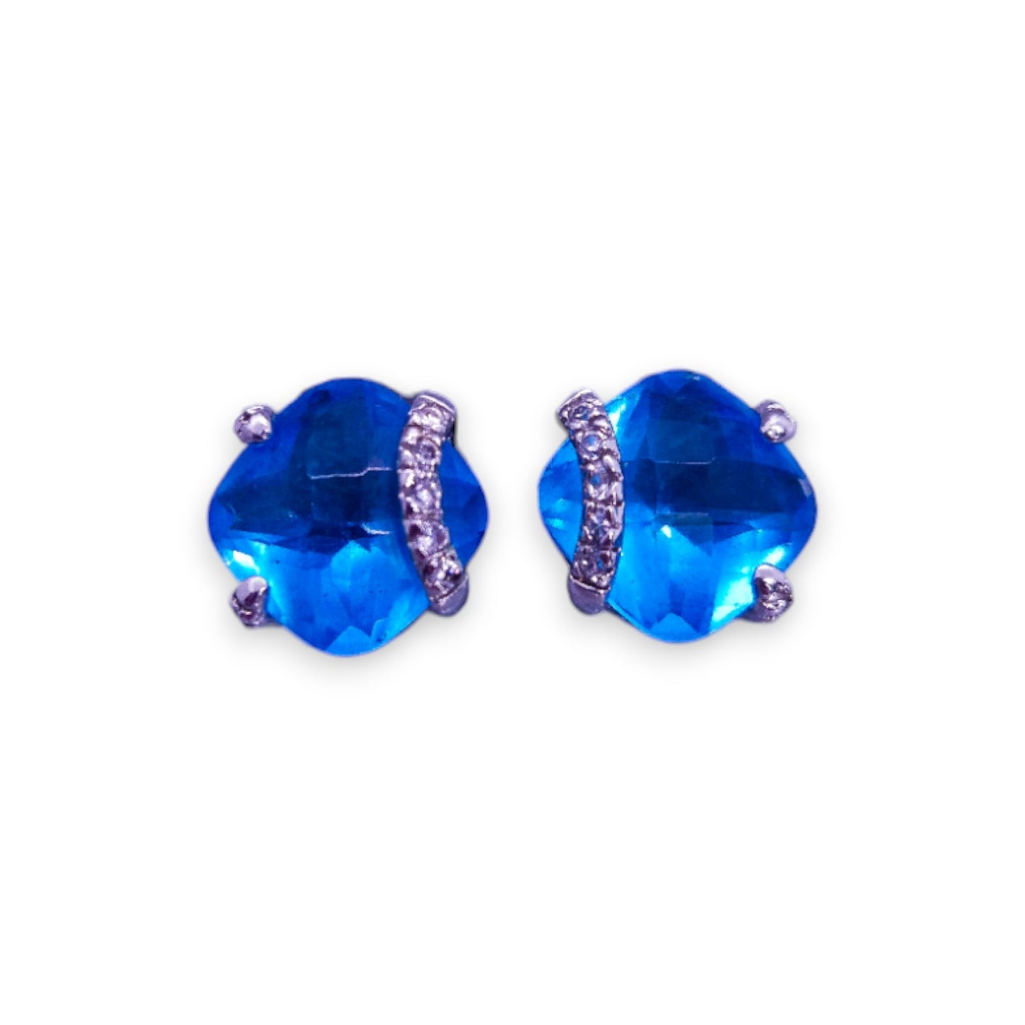 Silver Tone Blue & Clear Cubic Zirconia Modern Earrings