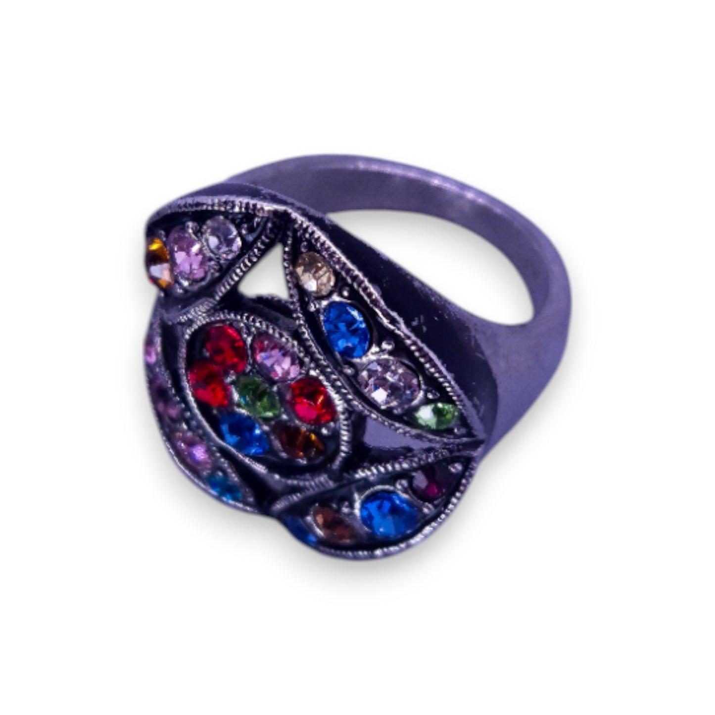 Silver Tone Multi Stones Statement Ring