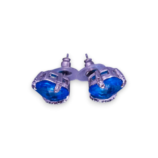 Silver Tone Blue & Clear Cubic Zirconia Modern Earrings