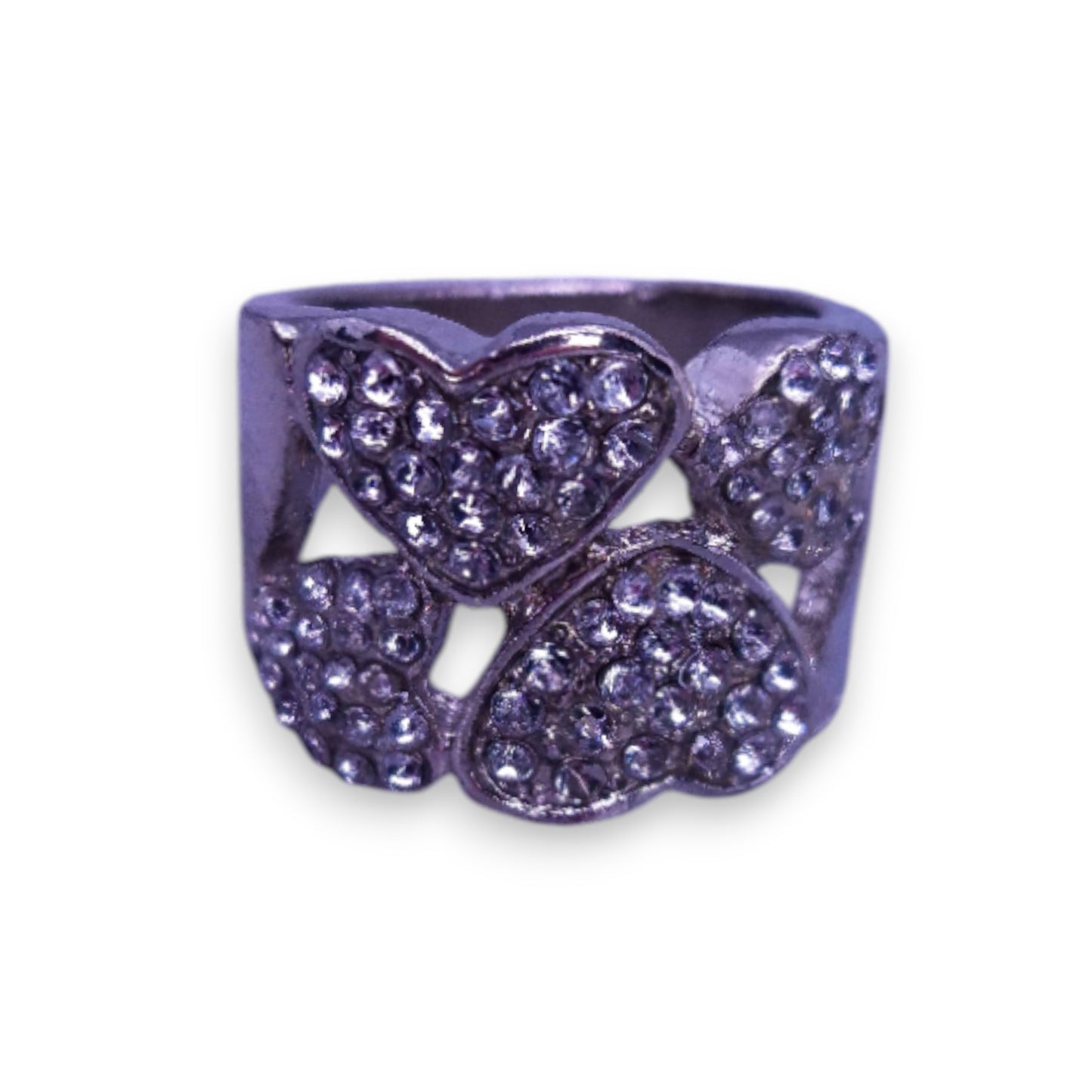 Silver Tone Clear Cubic Zirconia Romantic Hearts Ring