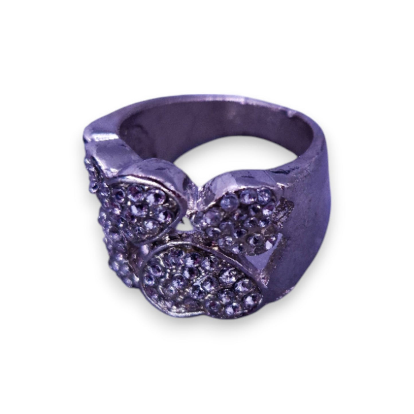 Silver Tone Clear Cubic Zirconia Romantic Hearts Ring