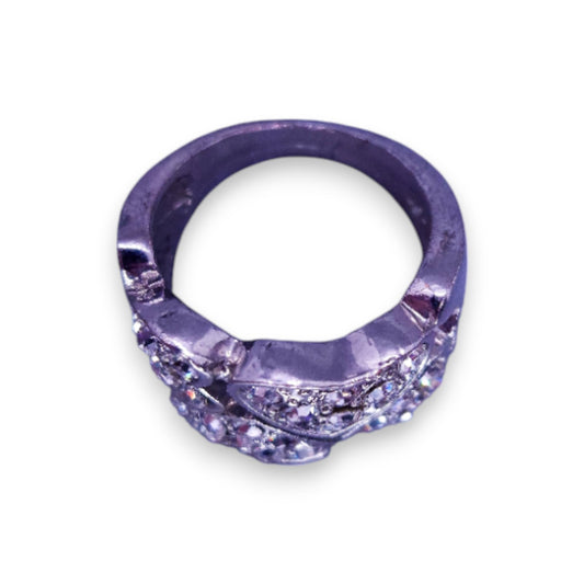 Silver Tone Clear Cubic Zirconia Romantic Hearts Ring