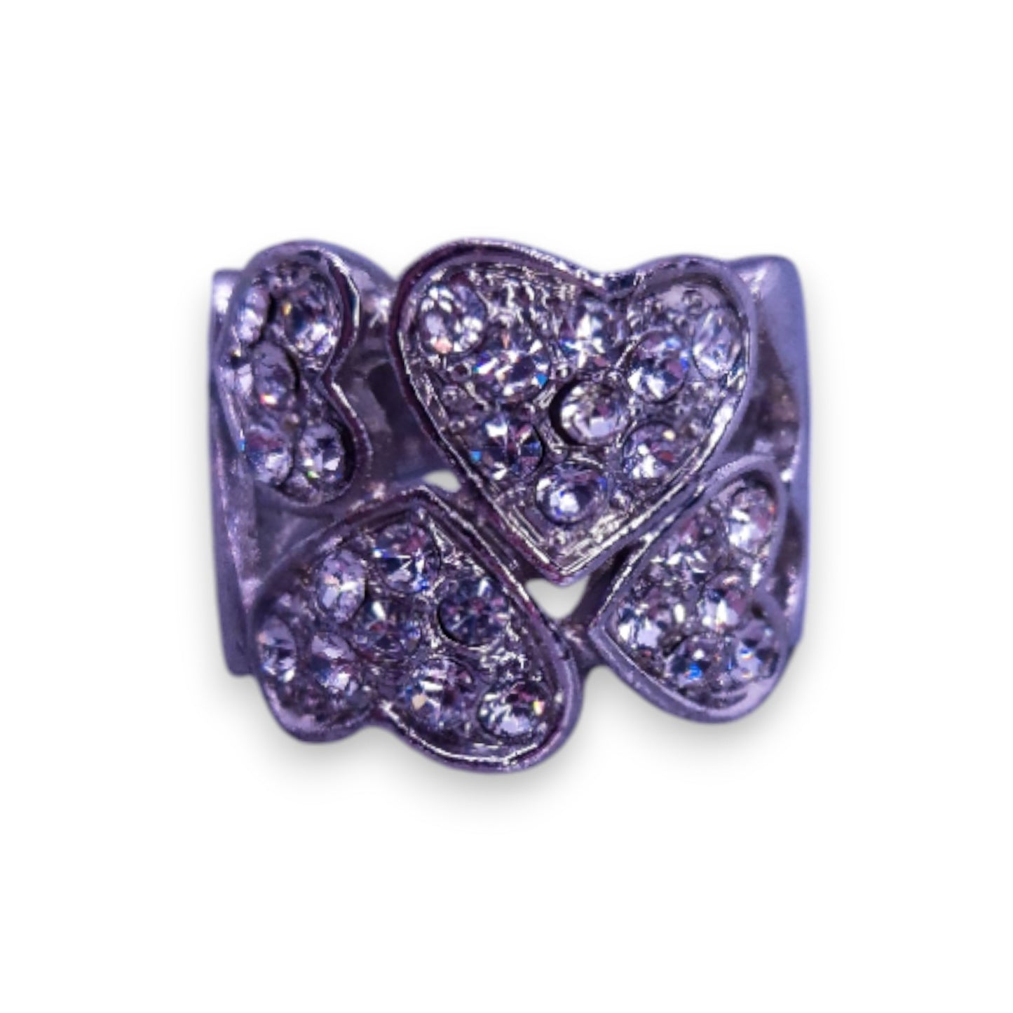 Silver Tone Clear Cubic Zirconia Romantic Hearts Ring
