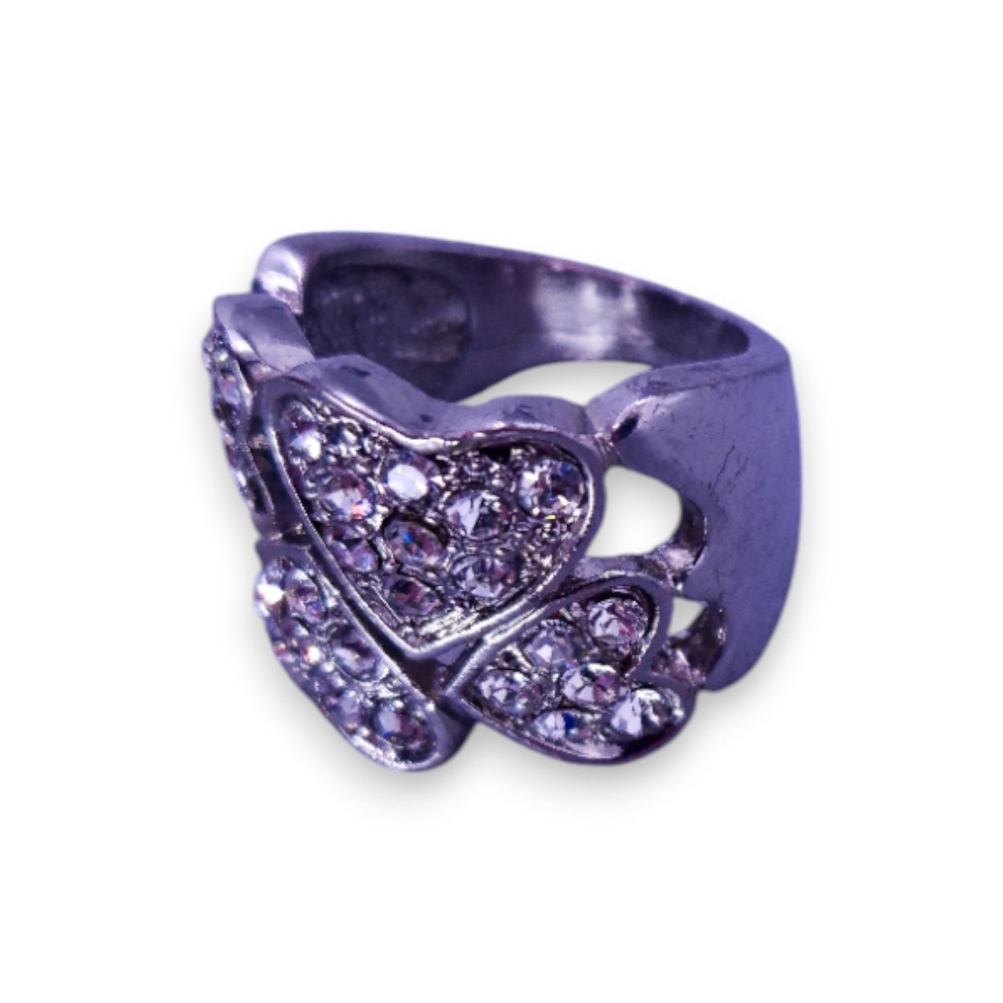 Silver Tone Clear Cubic Zirconia Romantic Hearts Ring
