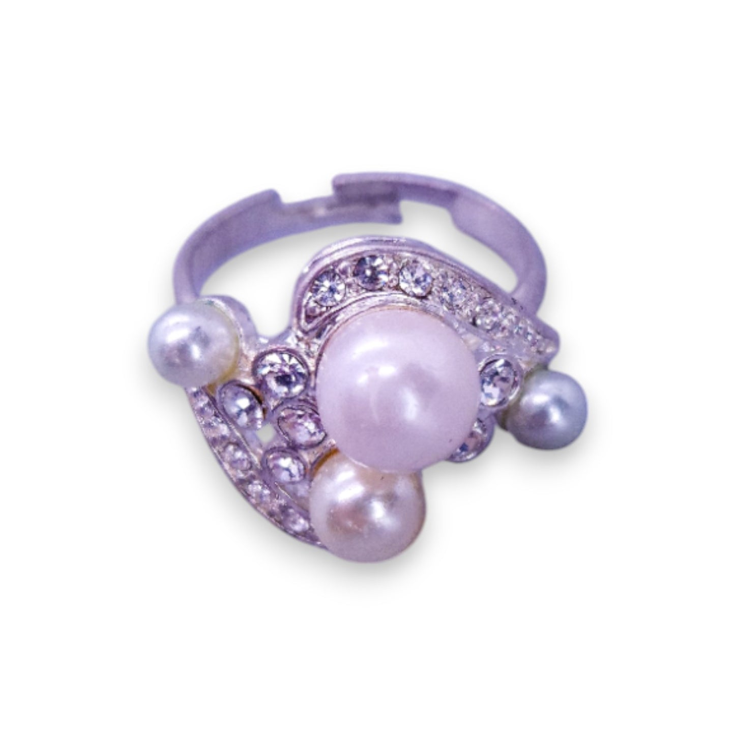 Silver Tone Faux Pearls & Clear Stones Classic Ring