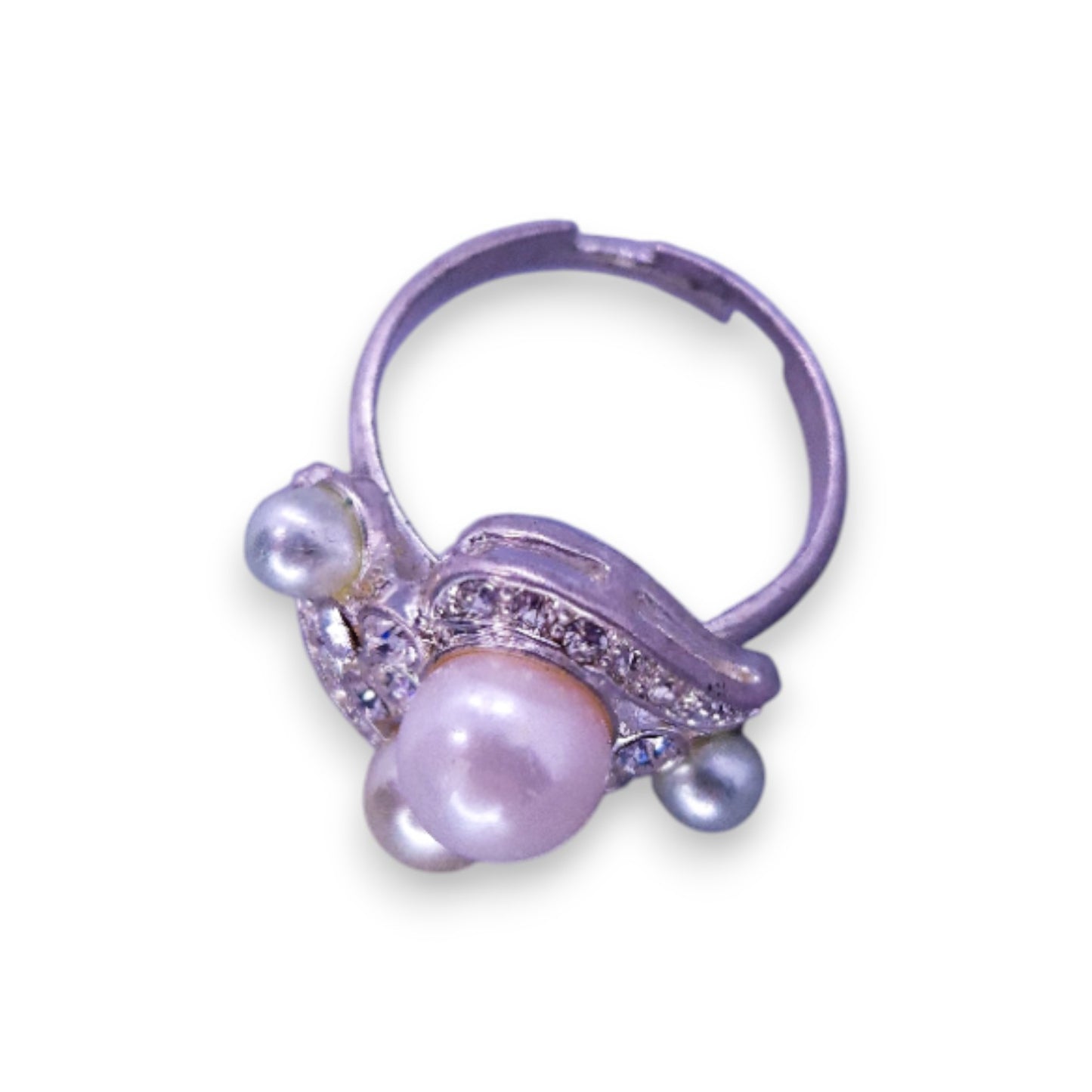 Silver Tone Faux Pearls & Clear Stones Classic Ring