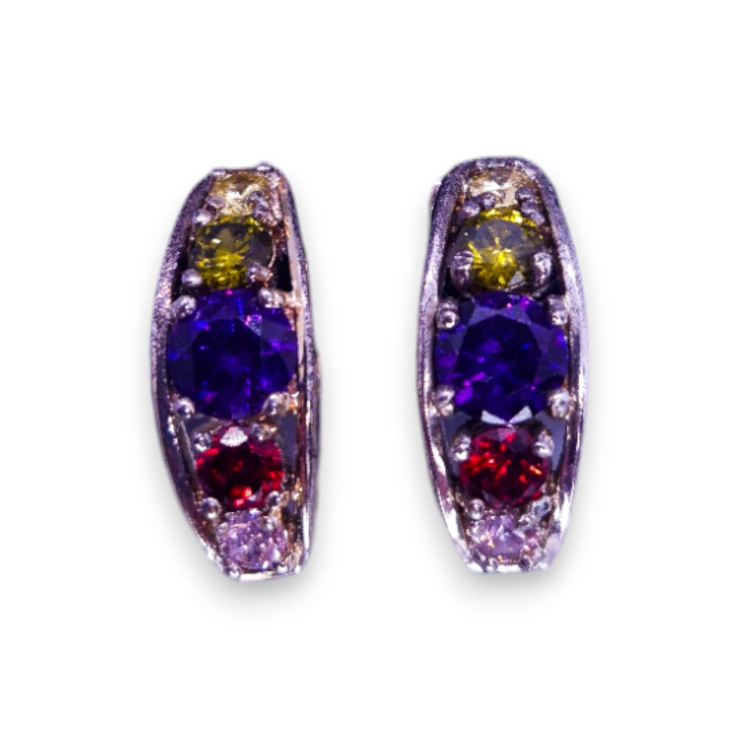 Silver Tone Multi Colour Stones Classic Earrings