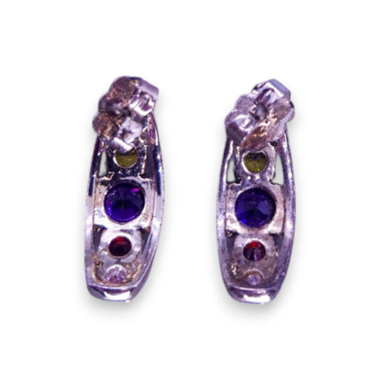 Silver Tone Multi Colour Stones Classic Earrings