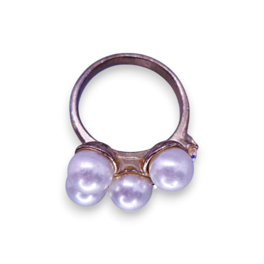 Gold Tone Faux Pearls & Cubic Zirconia Classic Ring