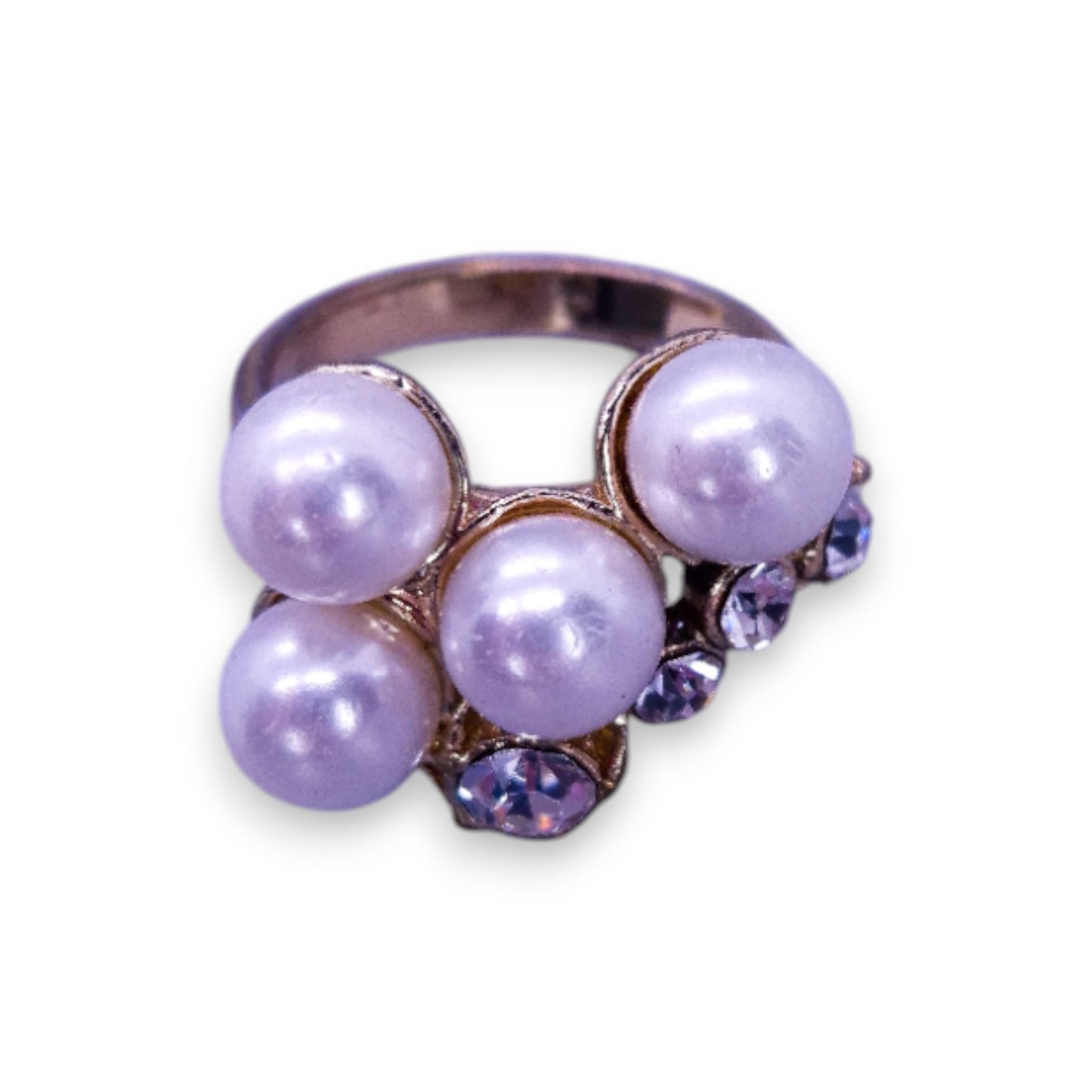 Gold Tone Faux Pearls & Cubic Zirconia Classic Ring