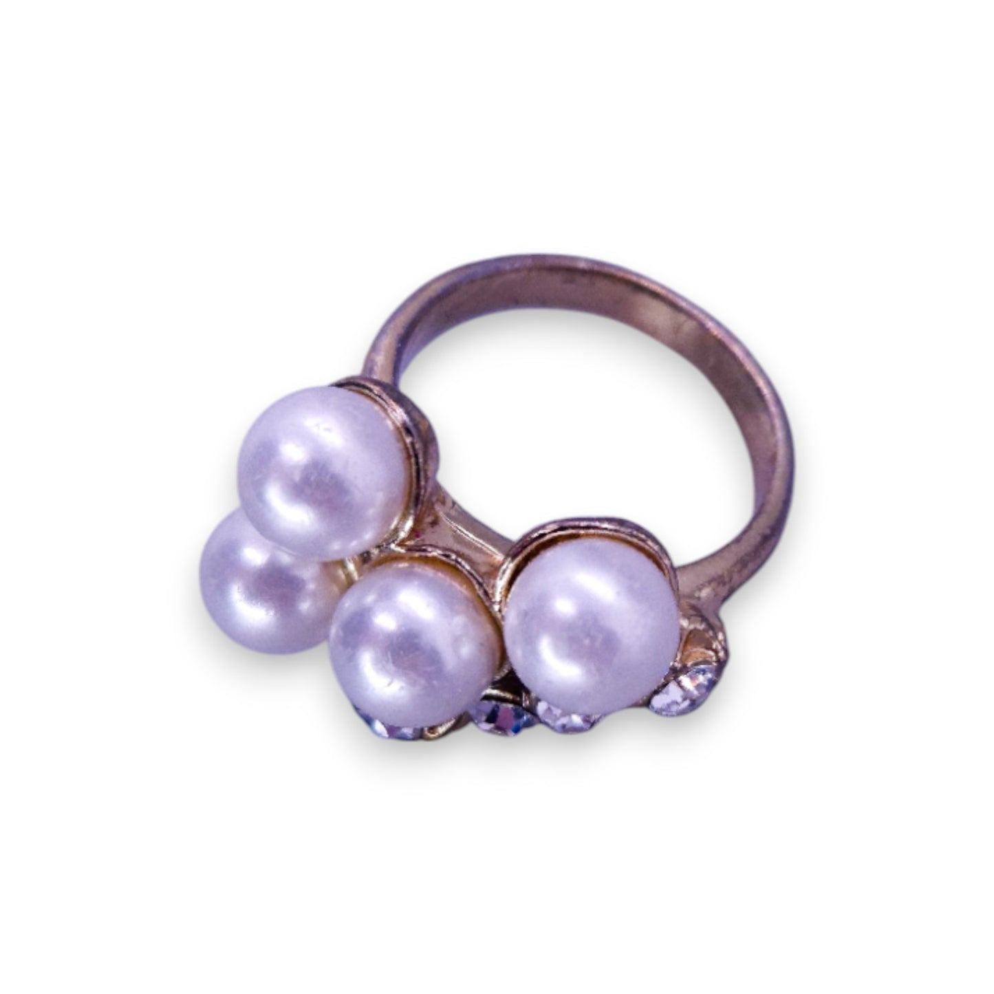 Gold Tone Faux Pearls & Cubic Zirconia Classic Ring