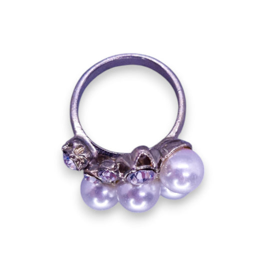 Silver Tone Faux Pearls & Clear Stones Classic Ring