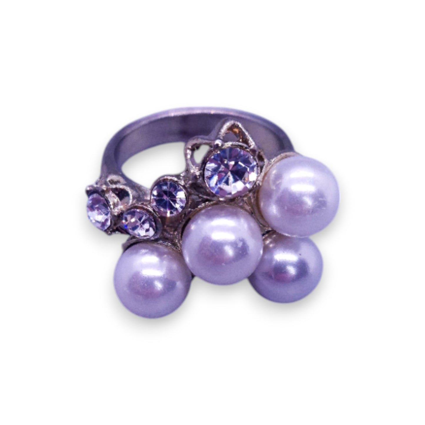 Silver Tone Faux Pearls & Clear Stones Classic Ring