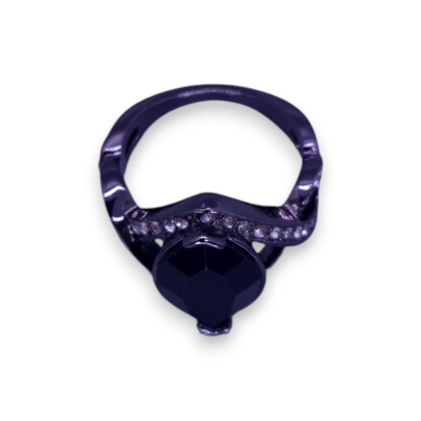Metal Black & Clear Cubic Zirconia Statement Ring